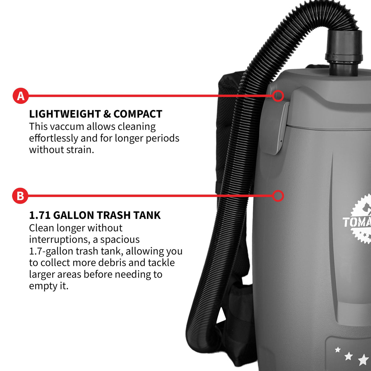 Electric Backpack Vacuum 6 qt Lightweight Commercial High-Performance Cleaning Solution - view 8