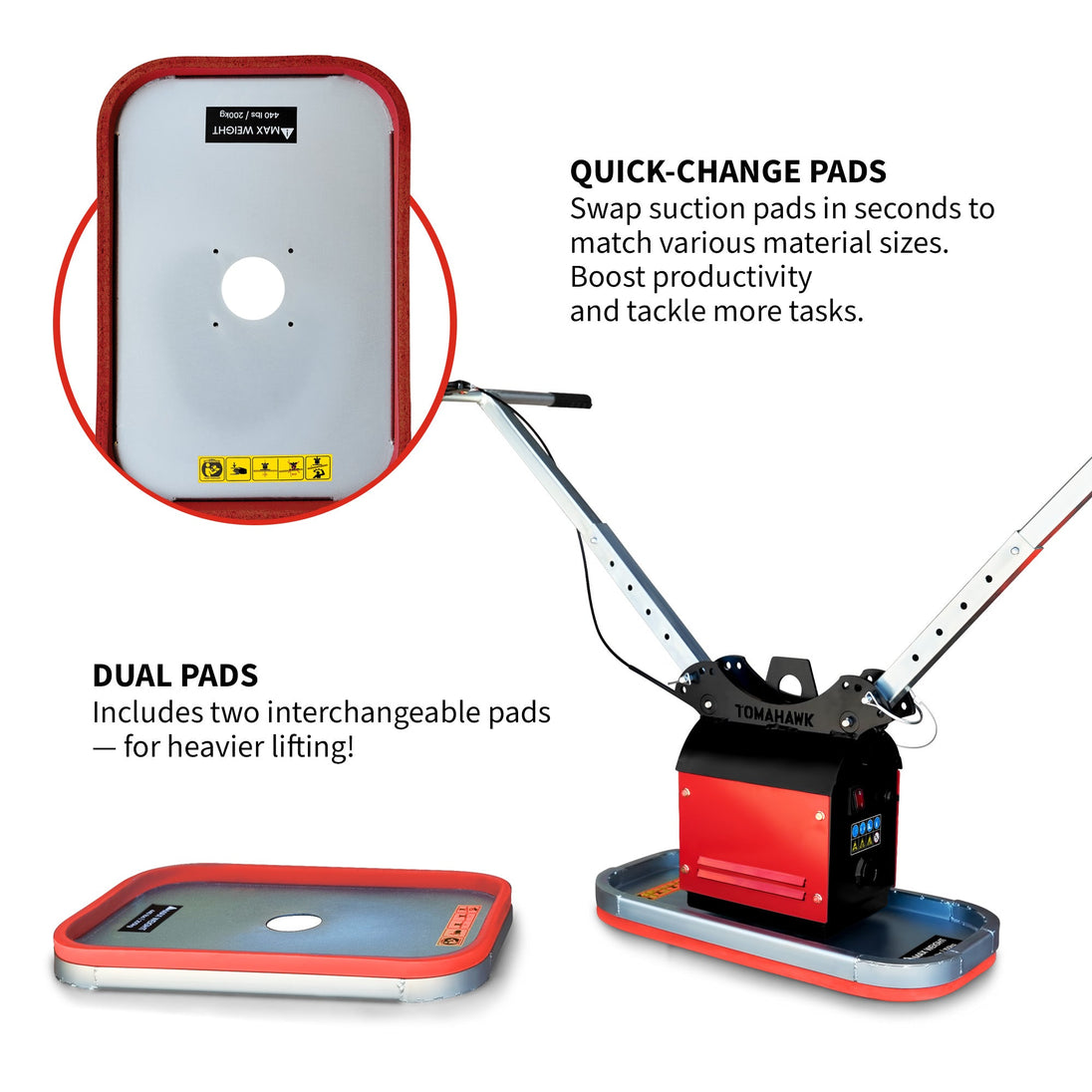 Tomahawk 440 lb Electric Paver Slab Vacuum Lifter 1200W for Hardscaping, Concrete, and Stone Placement - view 9