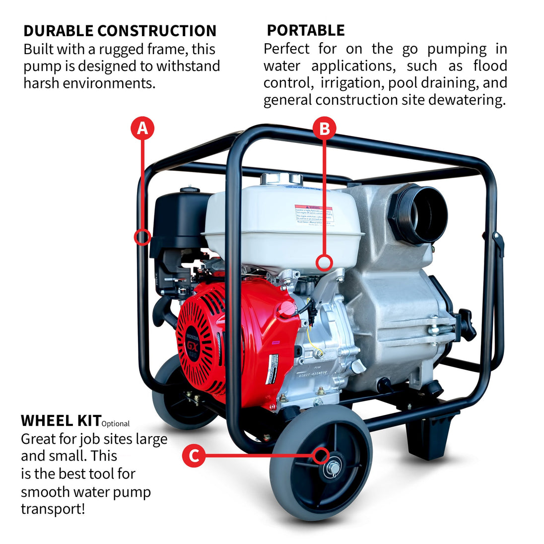 4 Inch Trash Water Pump 423 GPM 13 HP GX390 powered by Honda Portable Utility - view 5