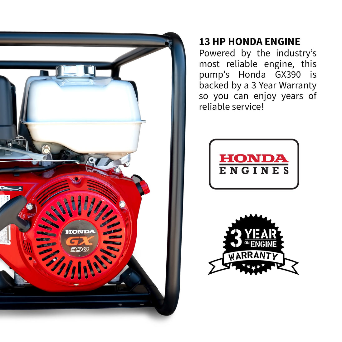 4 Inch Trash Water Pump 423 GPM 13 HP GX390 powered by Honda Portable Utility - view 3
