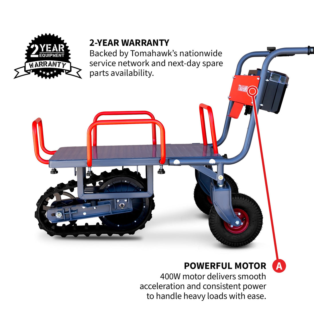 Tomahawk Electric Track Cart 330 lbs Load Capacity Battery Powered Utility Cart with Rubber Tread - view 4