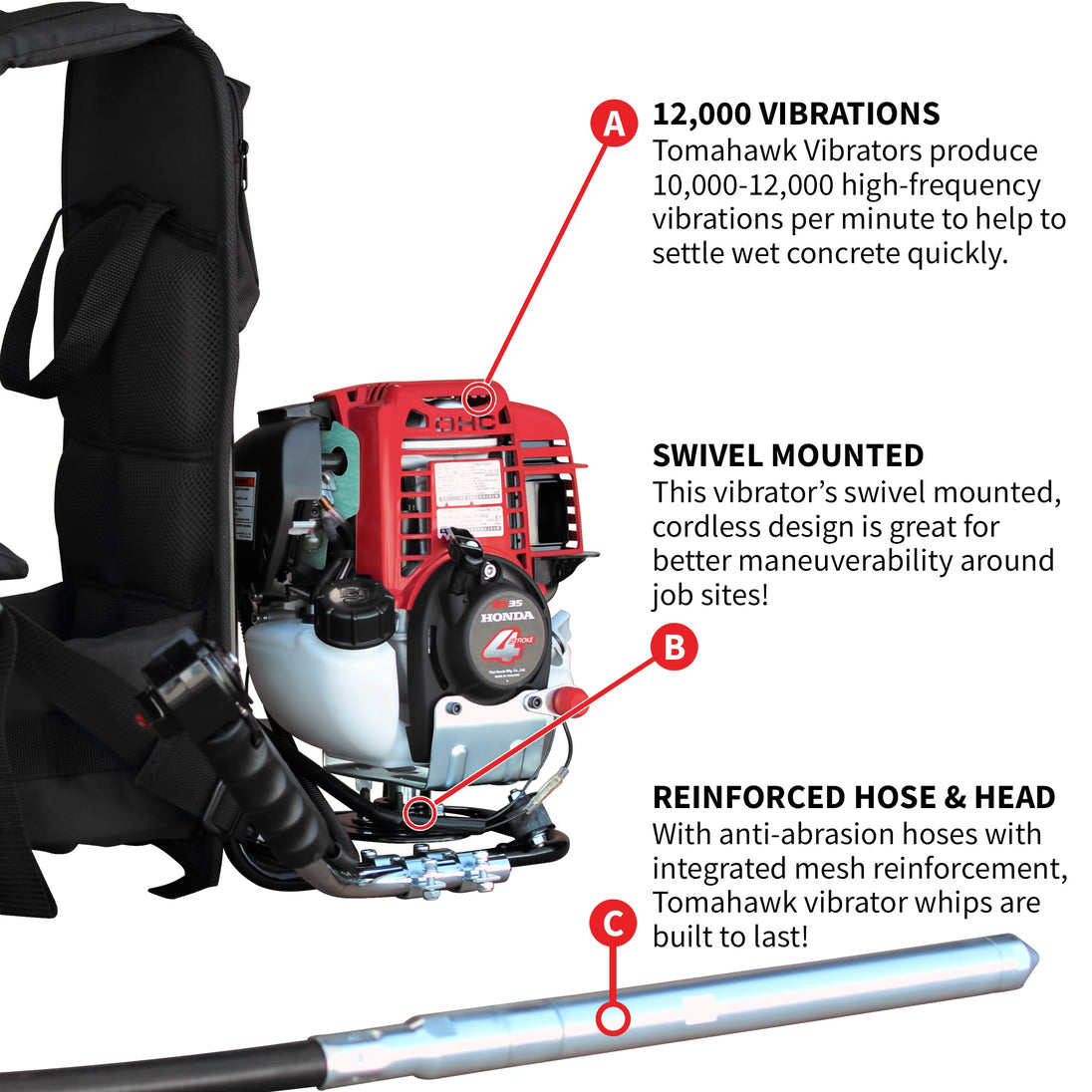 2HP Honda Concrete Vibrator with Flex Shaft Cable Whip Backpack - view 6