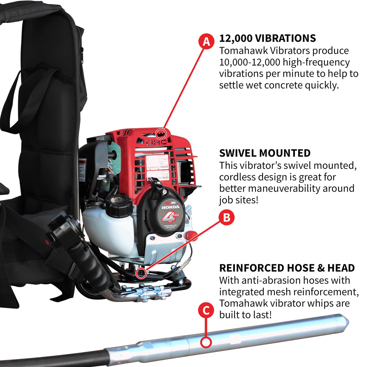 2HP Honda Concrete Vibrator with Flex Shaft Cable Whip Backpack - view 6