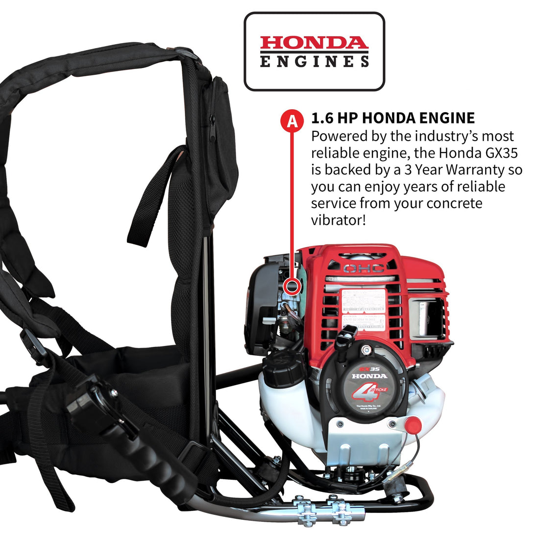 2HP Honda Concrete Vibrator with Flex Shaft Cable Whip Backpack - view 5