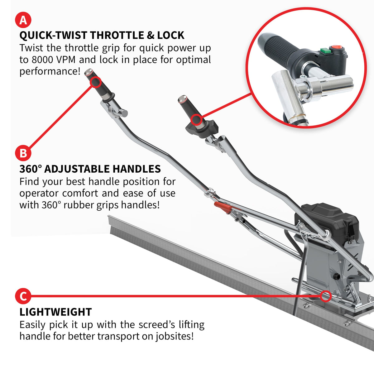 Battery Powered Vibrating Concrete Power Screed 36V/5Ah Float Finishing Tool (Choose 4ft, 6ft, 8ft, 10ft, 12ft, 14ft) - view 6