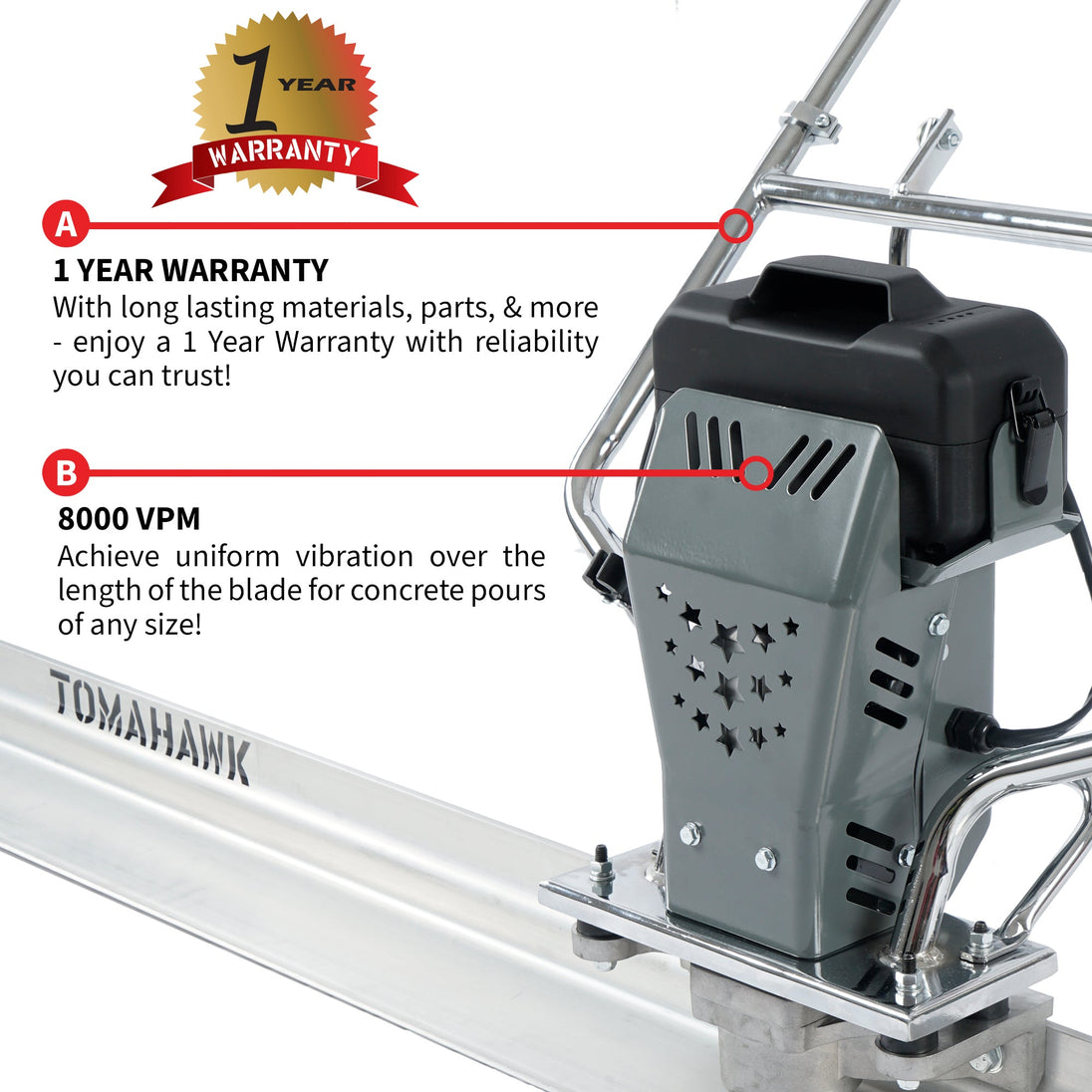 Battery Powered Vibrating Concrete Power Screed 36V/5Ah Float Finishing Tool (Choose 4ft, 6ft, 8ft, 10ft, 12ft, 14ft) - view 5