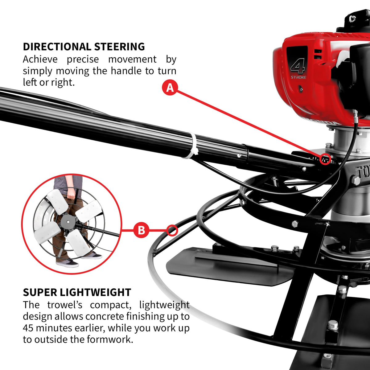 30" Portable Honda Concrete Power Trowel with 18ft Bull Float Handle GX35 - view 8