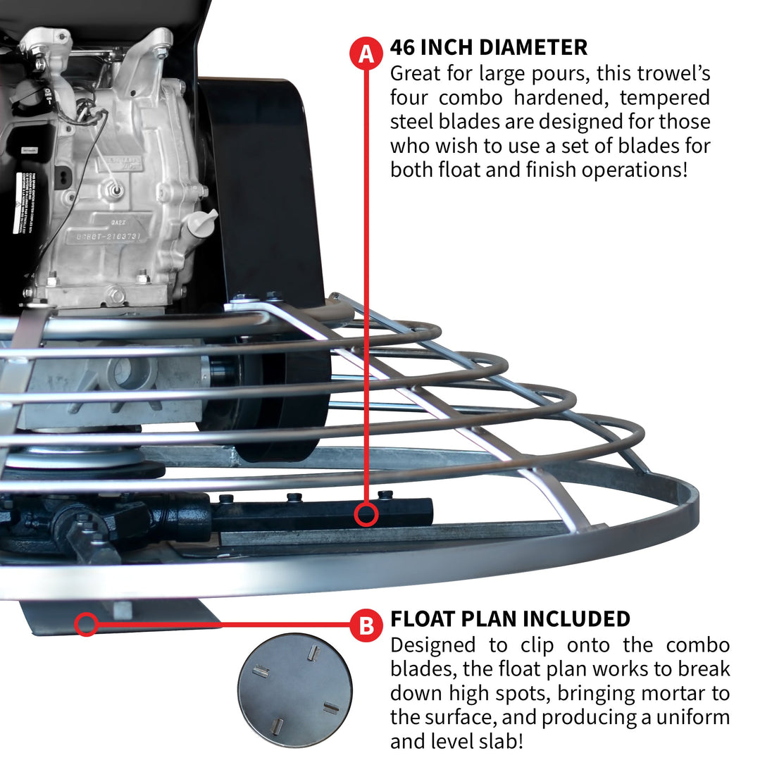 46" Concrete Power Trowel 14HP Kohler Float Pan Screed Edge Cement Finishing Tool - view 7