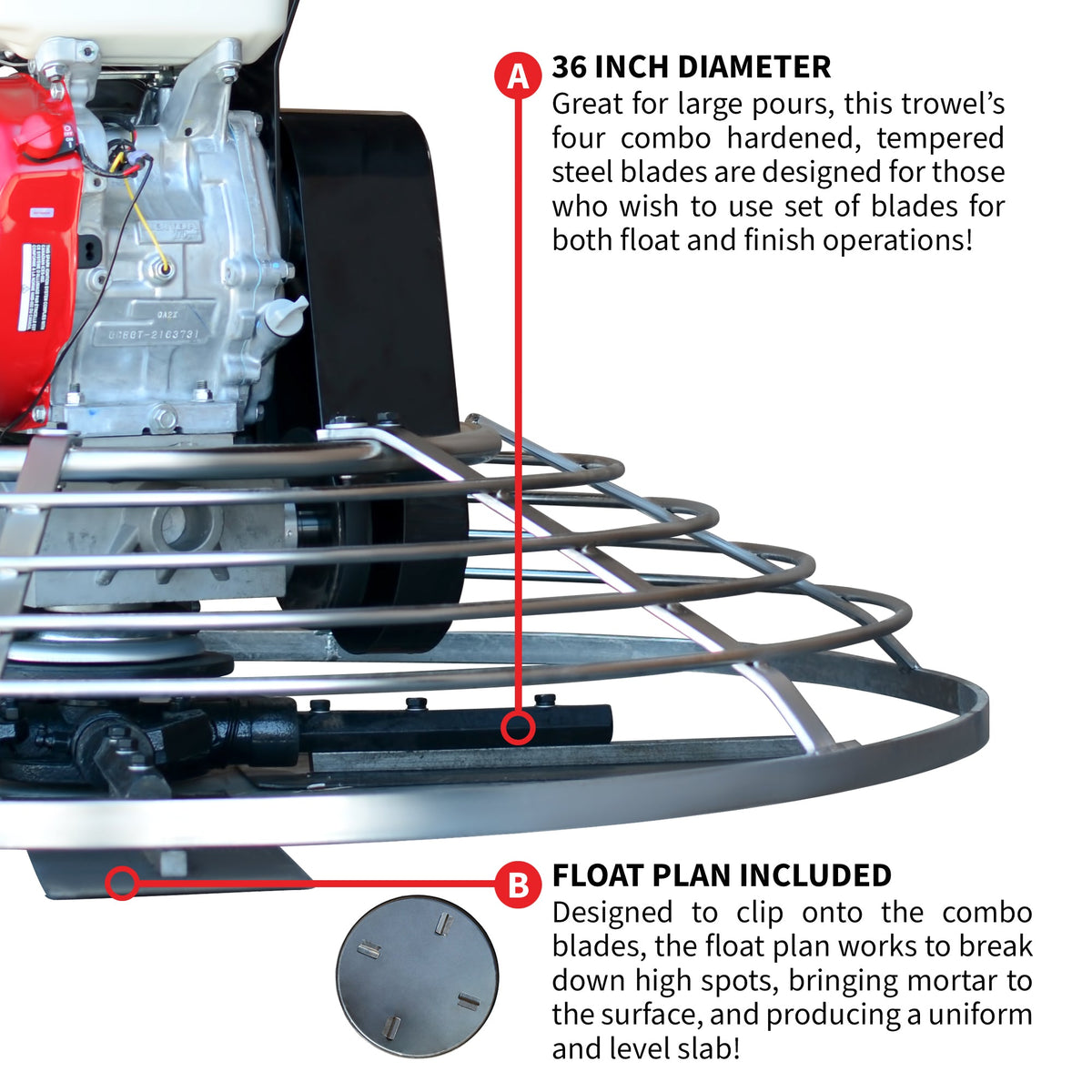 36" Concrete Power Trowel 5.5HP Honda with Float Pan Cement Finishing Tool - view 6