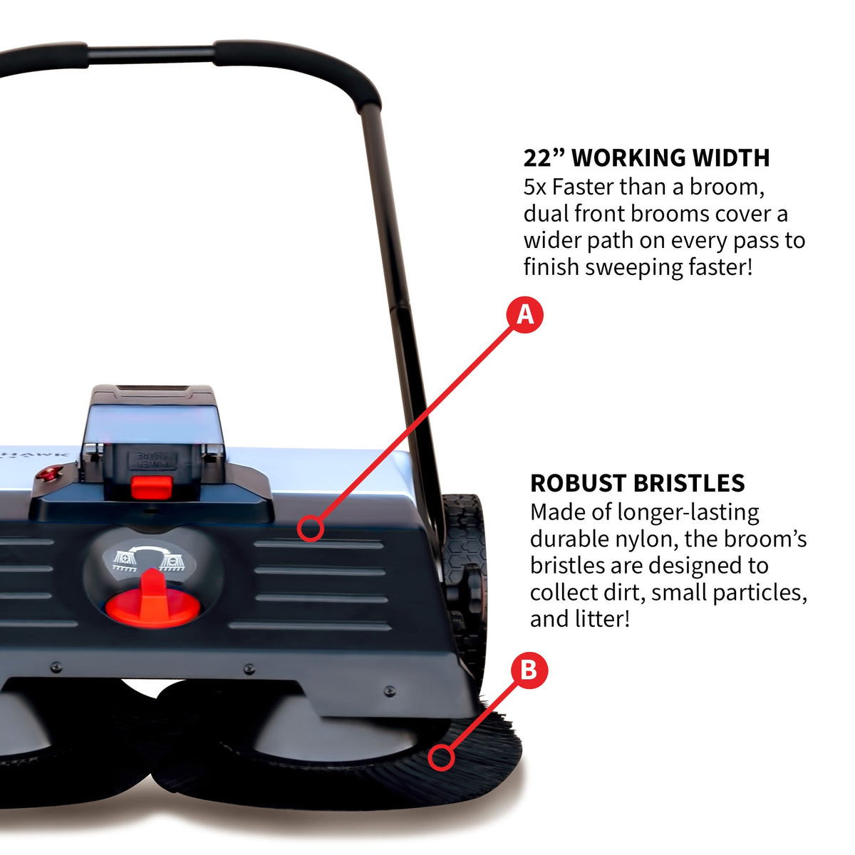 22" Battery Powered Push Sweeper With Double Brush System 18V Lithium-Ion - view 11