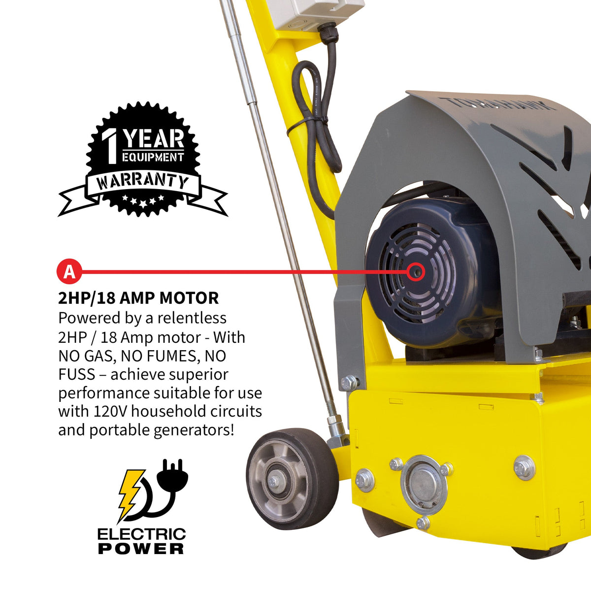 Electric 8” Concrete Scarifier Planer Grinder for Sidewalk Trip Hazard Repair, Traffic Line Removal - view 5