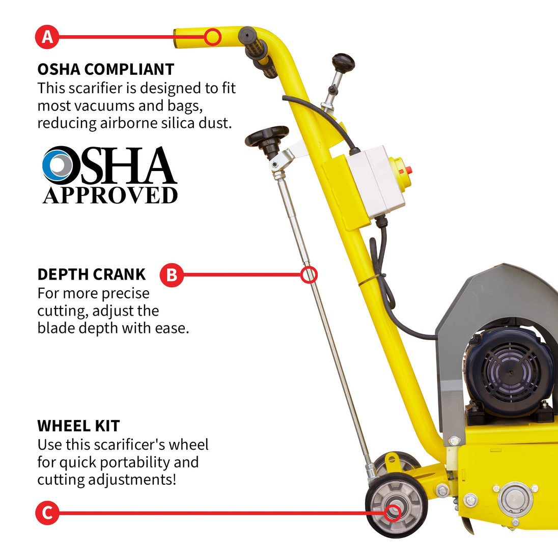 Electric 8” Concrete Scarifier Planer Grinder for Sidewalk Trip Hazard Repair, Traffic Line Removal - view 6