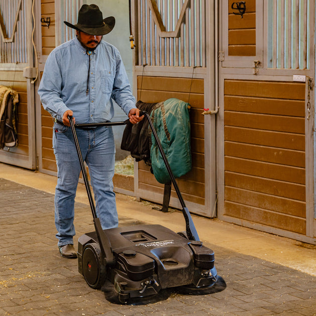 30" Battery Powered Push Sweeper with Triple Power Brooms Electric Drive and Dust Suppression Sprayer - view 2