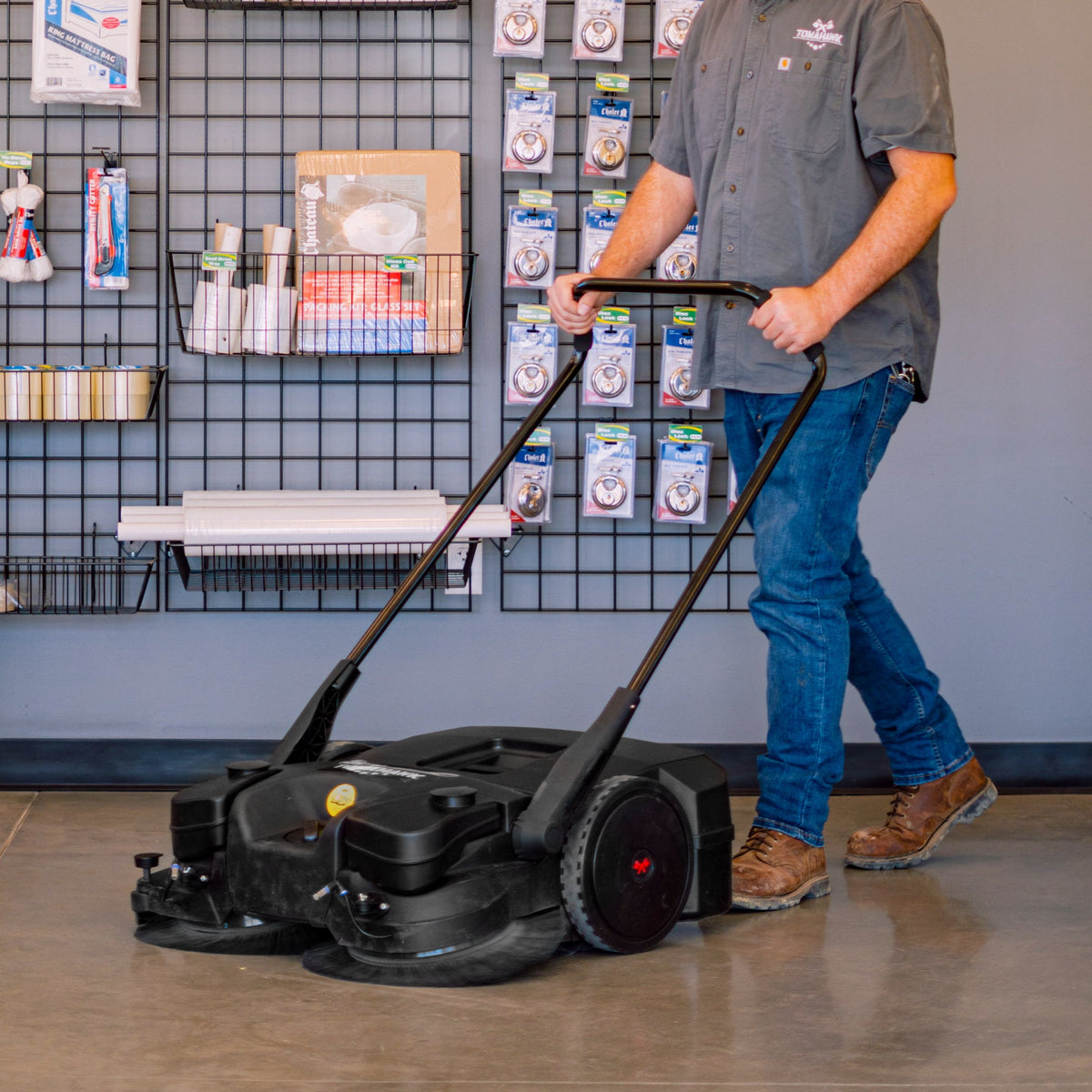 30" Battery Powered Push Sweeper with Triple Power Brooms Electric Drive and Dust Suppression Sprayer - view 14