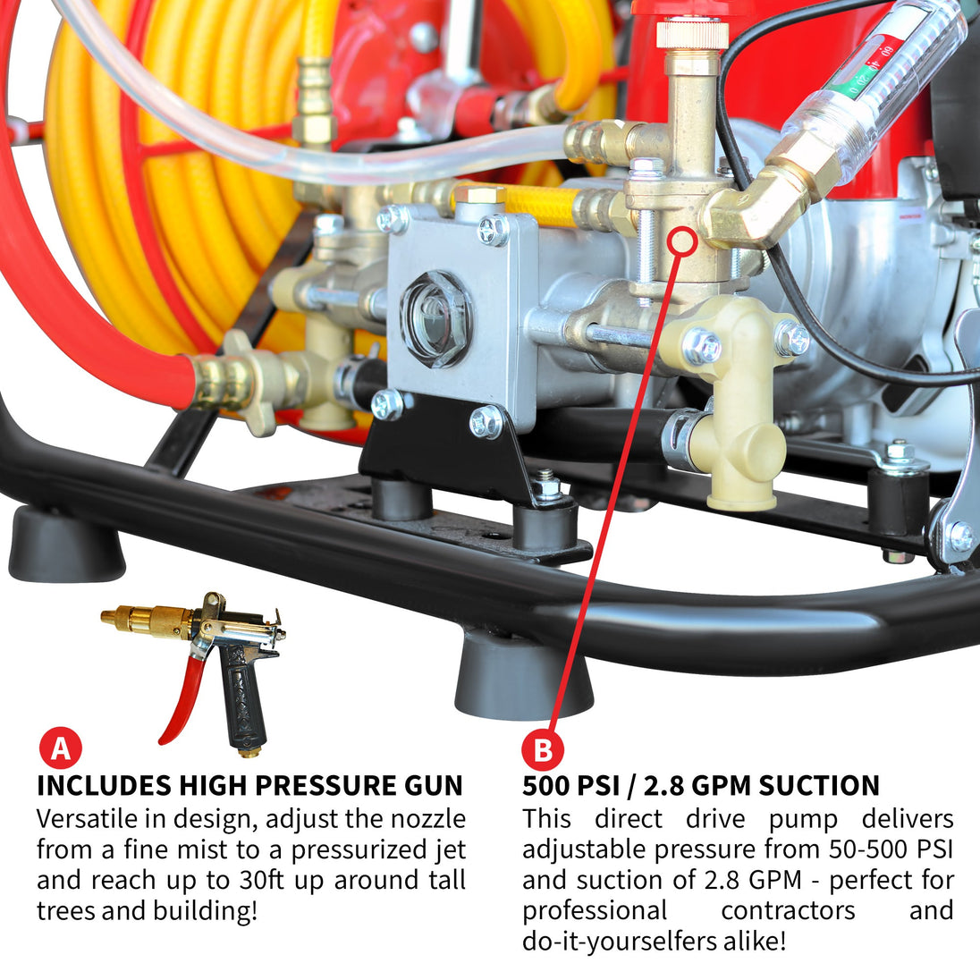 1.6HP Skid Sprayer Barrel Mount Only with Honda GX35 100ft Hose and 500 PSI Pump for Pest Control - view 8