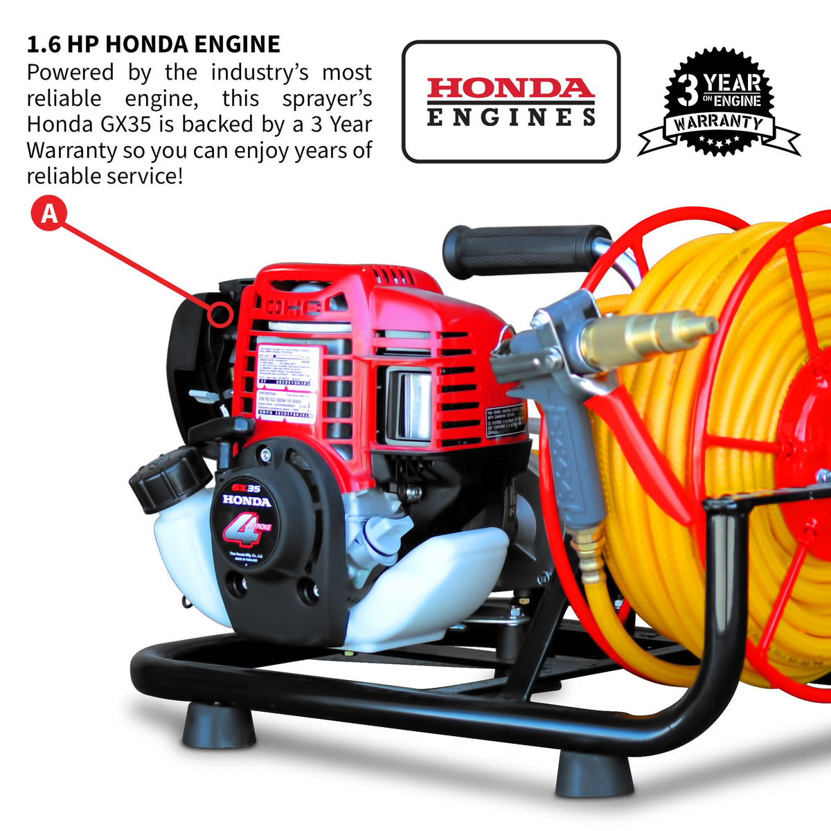 1.6HP Skid Sprayer Barrel Mount Only with Honda GX35 100ft Hose and 500 PSI Pump for Pest Control - view 7