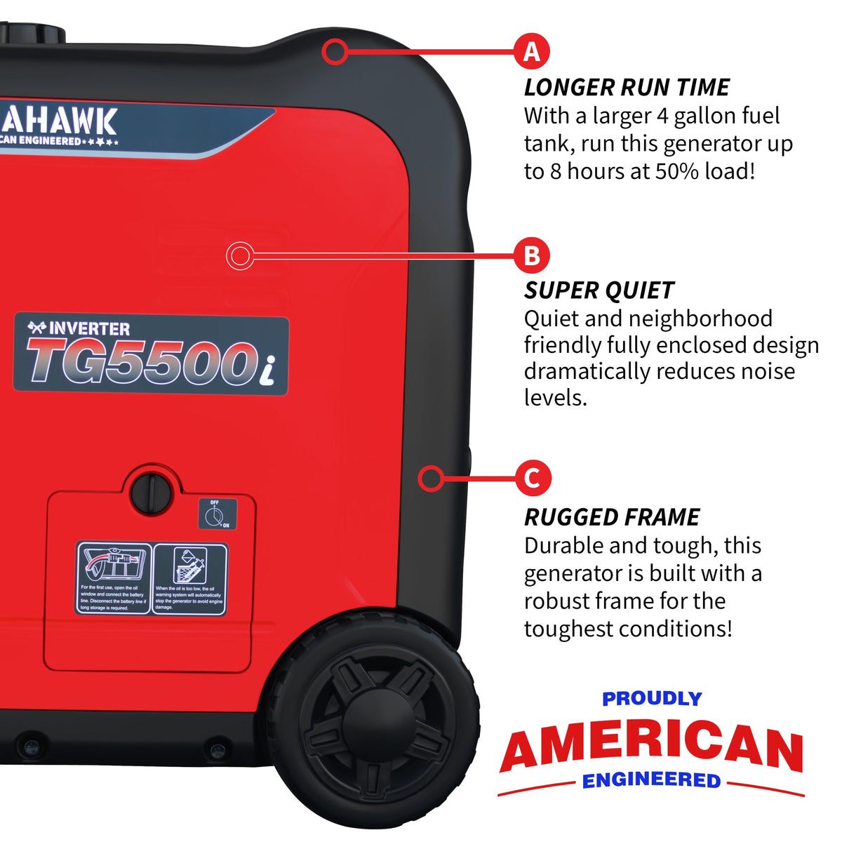 5500 Watt Inverter Generator Super Quiet Portable Gas Power Professional Use - view 5