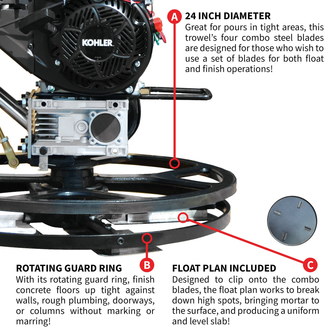 24" Concrete Power Trowel Edger 6HP Kohler Float Pan Blade Screed Finishing Tool - view 7