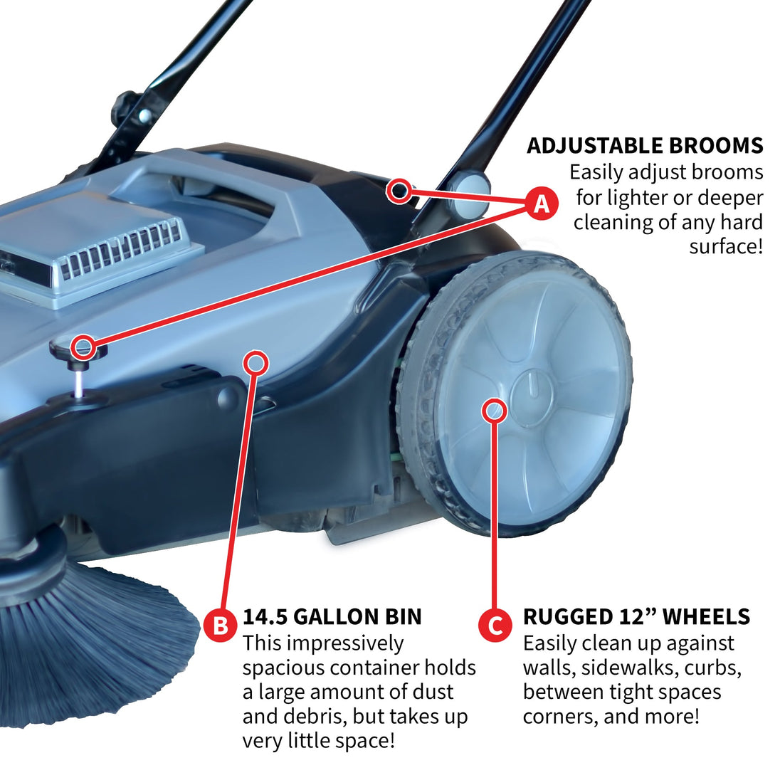 Commercial 38" Push Sweeper with Triple Power Brooms - view 7