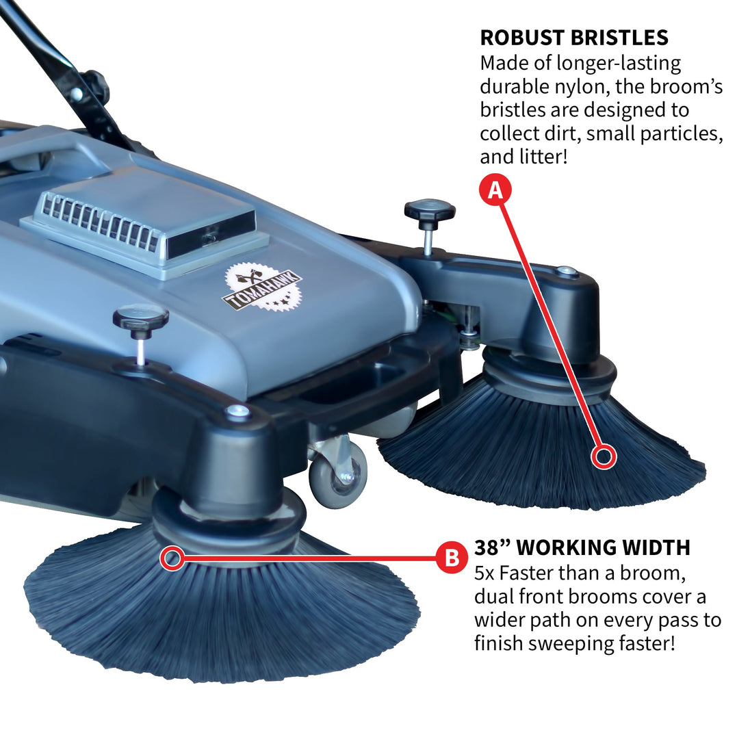 Commercial 38" Push Sweeper with Triple Power Brooms - view 8