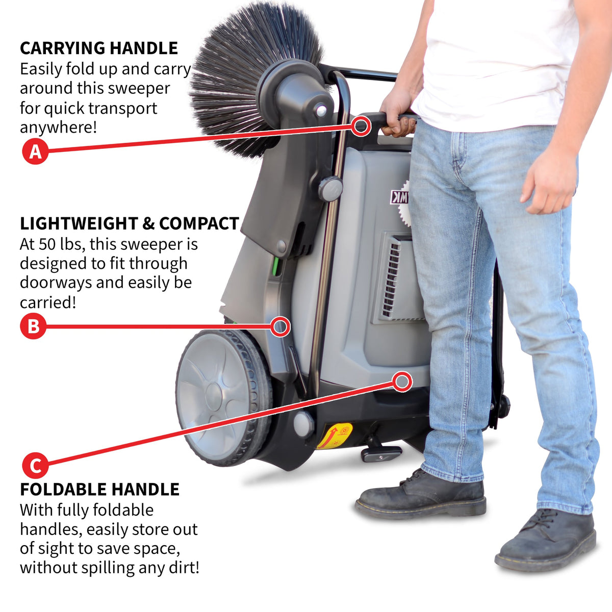 Commercial 38" Push Sweeper with Triple Power Brooms - view 11
