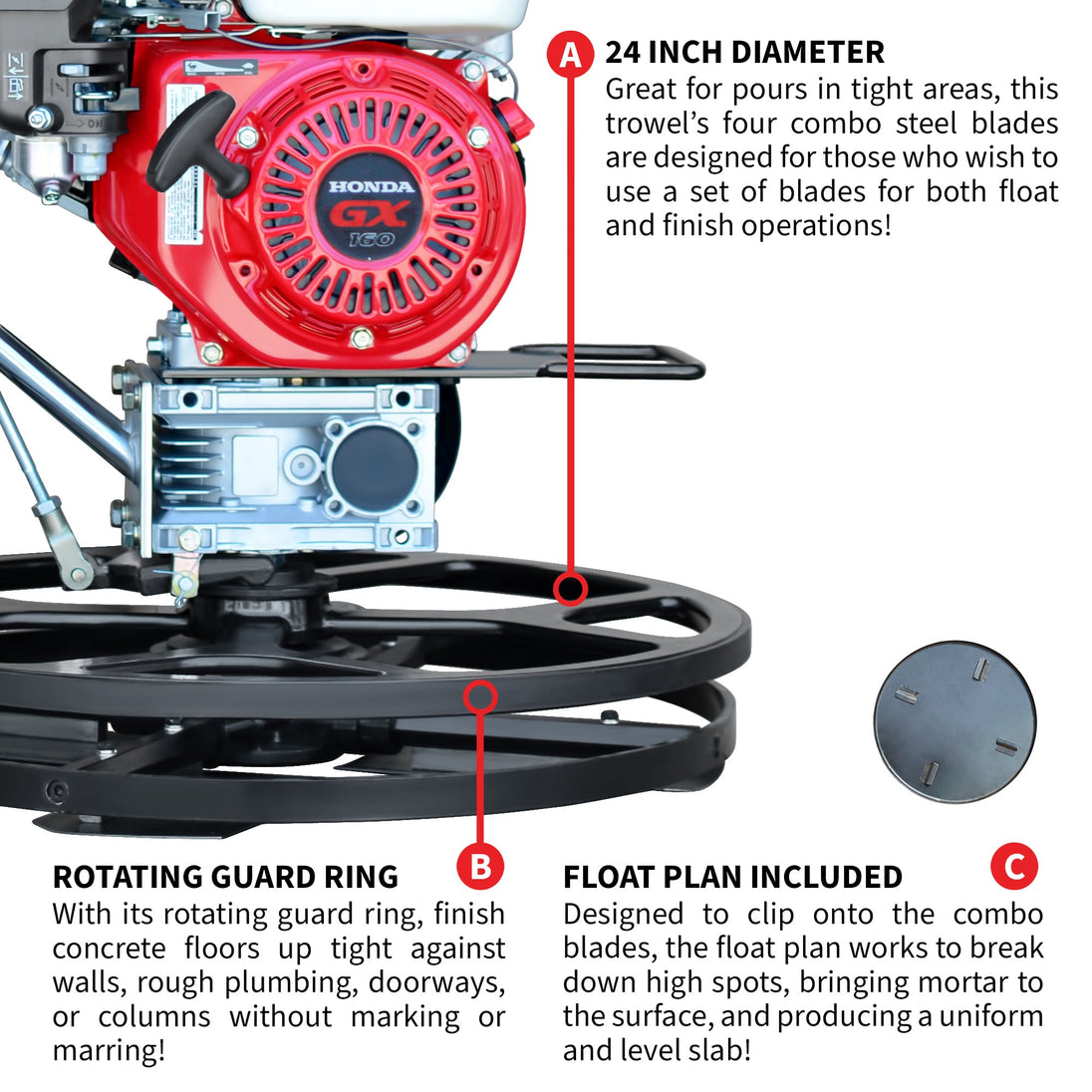 24" Concrete Power Trowel Edger 5.5HP Honda Float Pan Blade Screed Finishing Tool - view 7