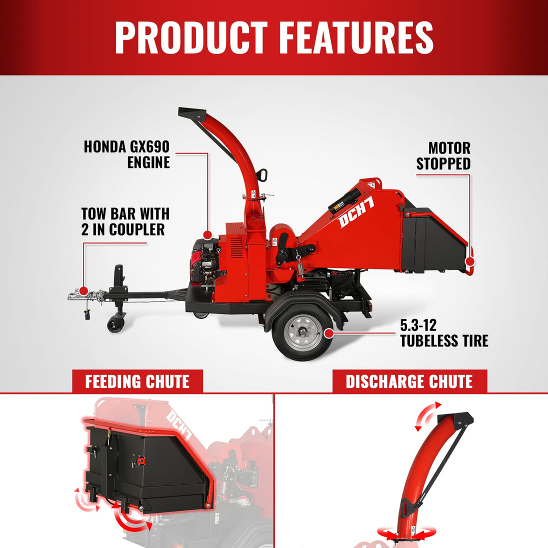 MechMaxx 7-inch hydraulic wood chipper Honda engine