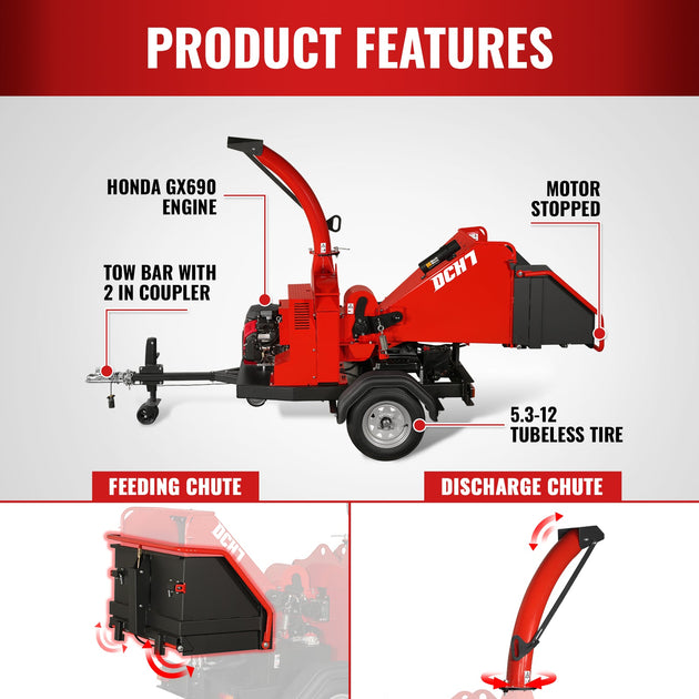 MechMaxx 7-inch hydraulic wood chipper Honda engine